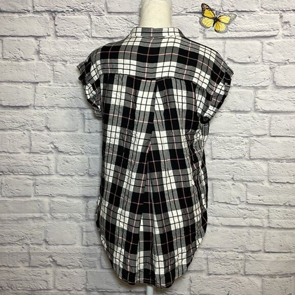 JACHS Girlfriend Capped Sleeve Plaid Shirt Size Small - Picture 6 of 10